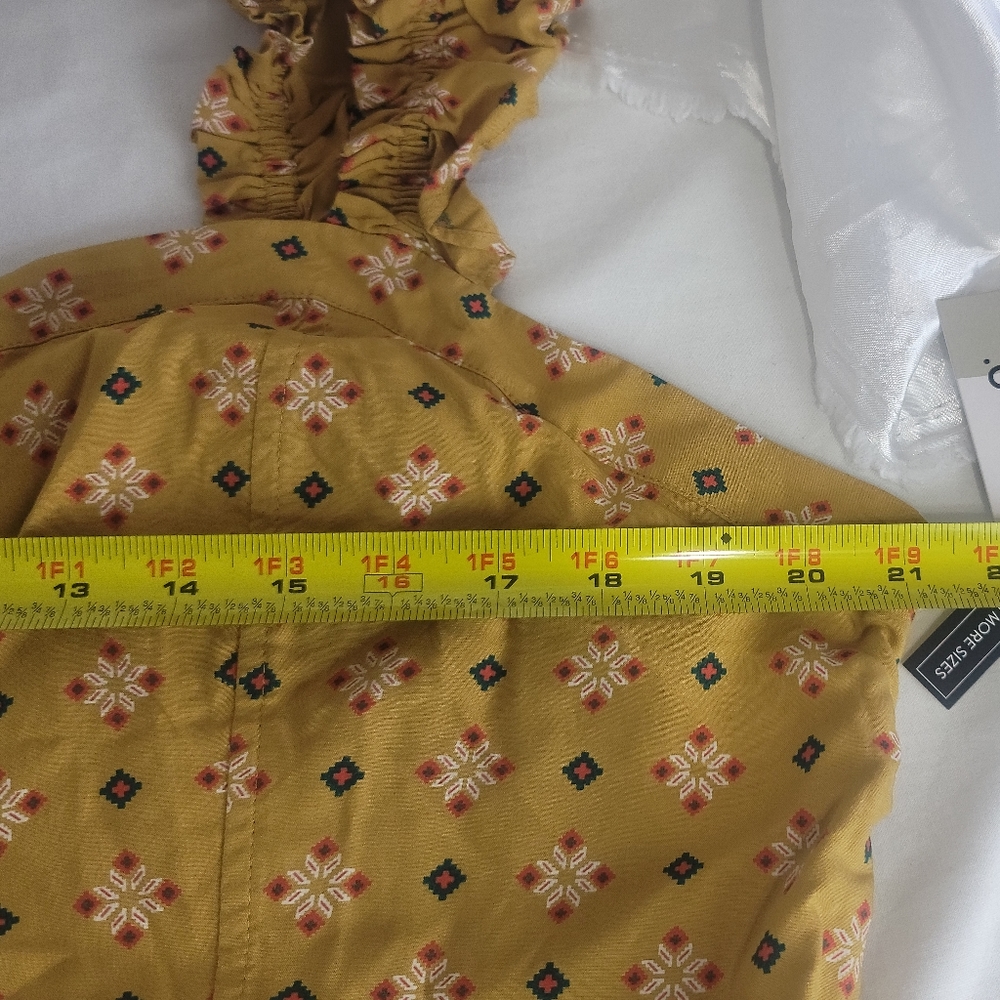 BP Tan Mustard Folard Dot Ruffle Strap Crop Top - Picture 11 of 11